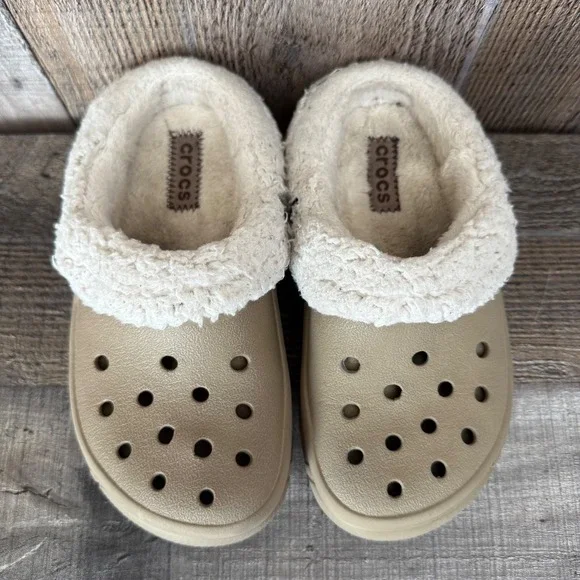 Little Kids Crocs Classic Lined Taupe Casual Comfort Slip On Clogs Shoes Size 12 - Picture 7 of 11